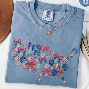 Chemise carte de l'Amérique Comfort Colors®, chemise 4 juillet, chemise carte à fleurs, chemise Independence, chemise fraise, chemise ruban, chemise américaine rétro