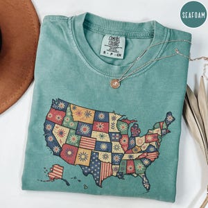 Chemise carte des États-Unis Comfort Colors®, chemise 4 juillet, chemise des États-Unis rétro, chemise verset de la Bible carte des États-Unis, chemise de l'Amérique à fleurs, chemise de l'indépendance