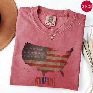 Camiseta Comfort Colors® con el mapa de Estados Unidos, camiseta con la bandera de EE. UU., camiseta del 4 de julio, camiseta de la Independencia, camiseta retro de EE. UU., Feliz 4 de julio, camiseta retro de EE. UU.
