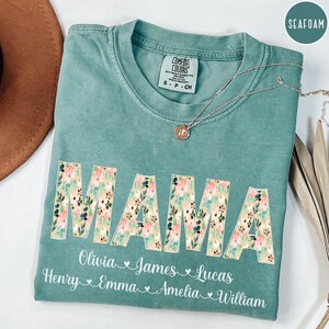 Comfort Colors Mama Shirt, Personalized Mama Shirt, Floral Mama Shirt with Children Names, Custom Mama Gift for Mama, Mother’s Day Gift