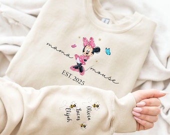 Custom Mama Bear With Names Sweatshirt, Personalized Mama Mause Sweatshirt, New Mom Gift, Mama Est with Name On The Sleeve Tee, New Nana Tee