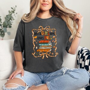 Just a girl who loves fall shirt, fall lover tshirt, book lover fall shirt,stack of books fall shirt,thanksgiving shirt for her