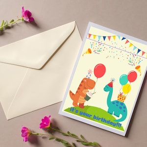 Carte Dino générique avec enveloppe blanche, kraft ou colorée