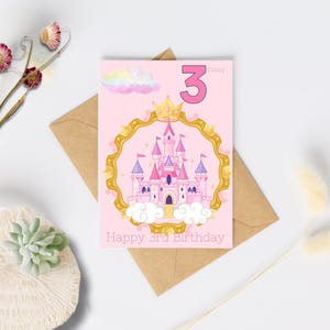 Carte d'anniversaire de princesse avec enveloppe blanche, kraft ou colorée