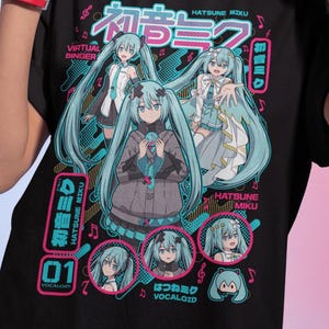 Maglietta Hatsune Miku, maglietta Anime Girl Kawaii Project Diva Vocaloid, maglietta unisex in cotone pesante, regalo per cosplay di tutte le taglie