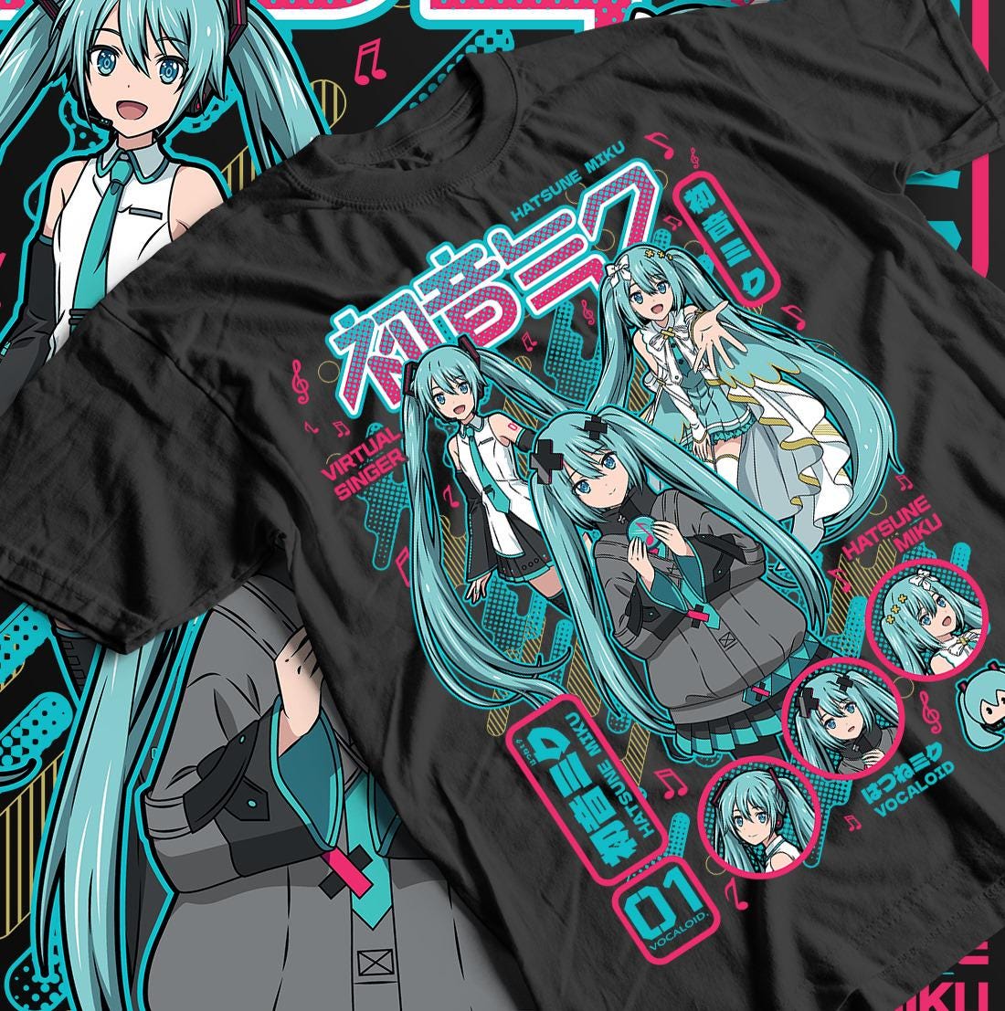 Hatsune Miku T-shirt, Anime Girl Kawaii Project Diva Vocaloid Tee