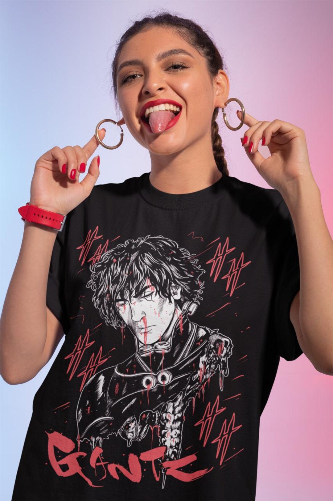 GANTZ アニメTシャツ 厚手コットン ユニセックスTシャツ マンガオタク