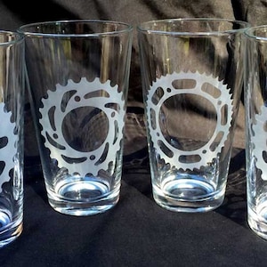 Bicycle gear pint glasses set of four 16 oz