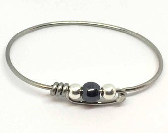 Bicycle spoke bracelet with sterling and stone accent