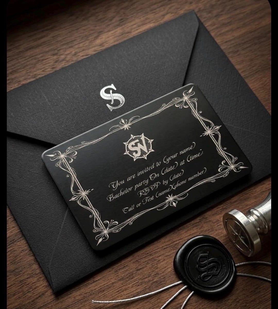 Metal Invites Luxury Black Metal Invitation Card – Engraved Business Style Event ...