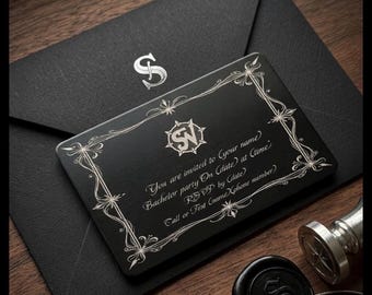 Luxury Black Metal Invitation Card – Engraved Business Style Event Invite
