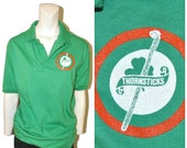 Vintage 1980 39 s Green Polo Shirt Irish quot Thornsticks quot Shamrock Design Short Sleeve Shirt by Anvil Size Medium Kelly Green Ireland Golf Shirt