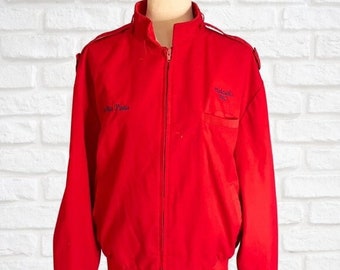 Vintage Bomber Jacket Red "Mary Alice Parker" Size Large Windbreaker 1980's "Mohawks PAC" Flawed Retro Zip Up Lightweight