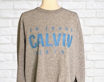 Vintage 1990's CK Jeans Calvin Klein Crewneck Sweatshirt Gray Blue Oversized Small Gray Blue 90's Y2k S