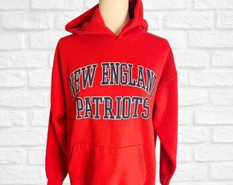 Vintage Y2k New England Patriots Red Oversized Hoodie Size Medium Sweatshirt NFL 2000's Relaxed Fit Pullover Football