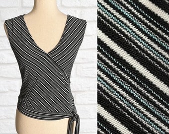 Vintage Y2K 2000's Ann Taylor Loft Tank Top Tie Hem V-Neck Sleeveless Diagonal Stripe Sz XS Going Out Top