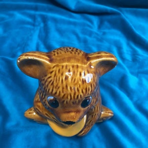vintage Brown Ceramic Honey Bear Lidded Jar Honey Pot Midcentury 1960's Made in Taiwan Mignon Décor image 4
