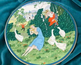 Vintage Fairyland Lovers Edmund Dulac 1982 Decorative Plate German Goose Girl "Ganseliesel" Porcelain 8.5" Wall Hanging