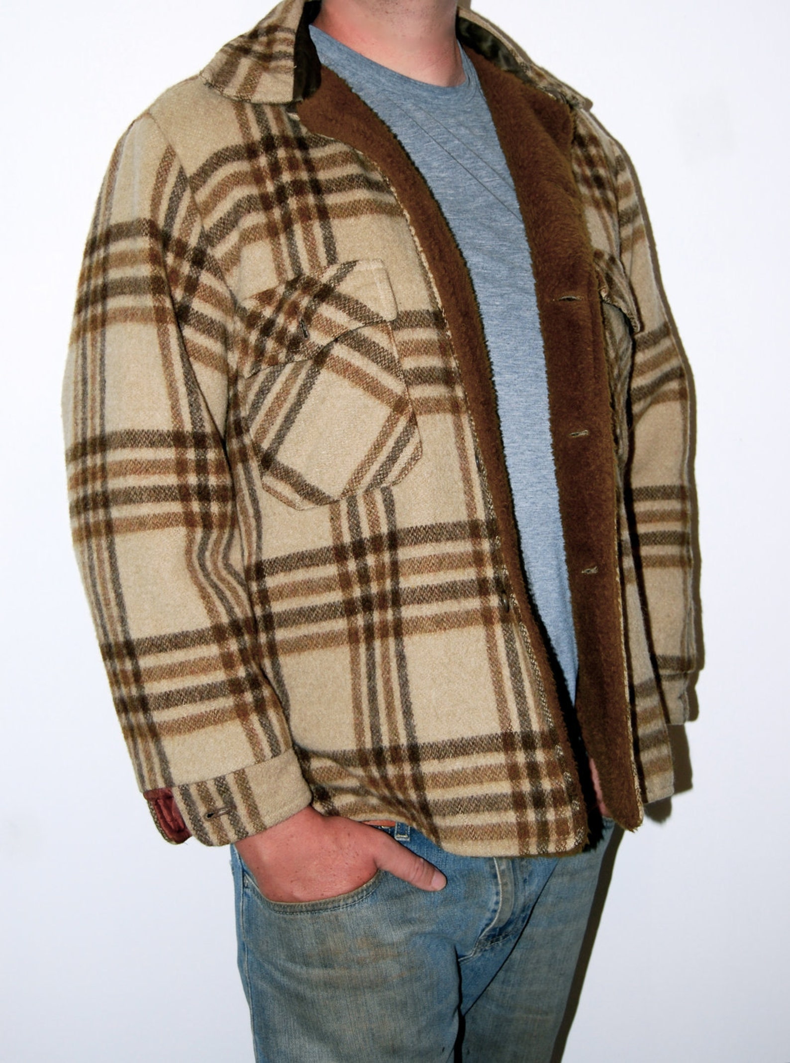 Vintage Men's Plaid Wool Winter Coat Etsy