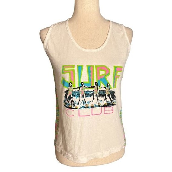 Vintage 1980's Pink Green Surf Club Tank Top Retr… - image 3