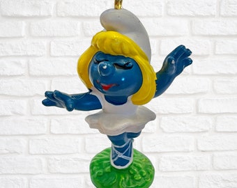 Vintage 1970's Mini Smurf Smurfette Ballet Dancer Christmas Holiday Ornament Retro Toy Nostalgic Nostalgia Decoration to Hang