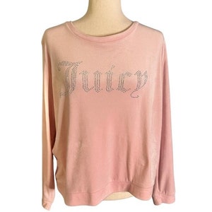 Vintage 2000's Juicy Couture Bedazzled Pullover Sweatshirt Light Pink Velour Size XL Silver Gems Juicy Y2K image 2