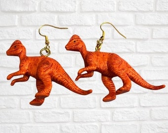 New Handmade Dinosaur Earrings Vintage Toys Dangle Orange Statement Quirky Funny