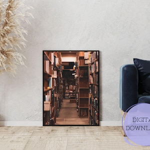 Cozy Library Wall Art | Dark Academia Bookstore Print | Vintage Bookshelf Aesthetic | Literary Decor | Digital Download Poster