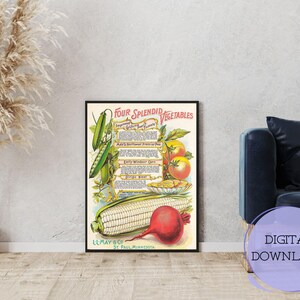 Vintage Vegetable Catalog Poster | Retro Farmhouse Kitchen Decor | Botanical Garden Wall Art | Digital Download Print