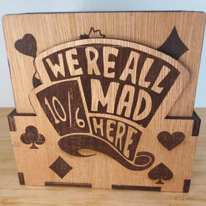 Set of 4 Alice in Wonderland coasters with stand