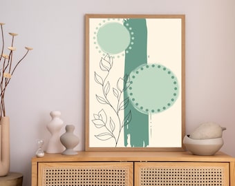 Botanical Line Kunstdruck - Salbeigrüne geometrische Akzente (Digitaler Download)