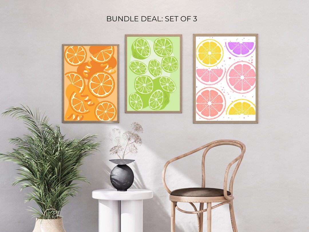 Set of 3 Citrus Wall Art Prints | Kitchen Gallery Wall Bundle | Lime ...