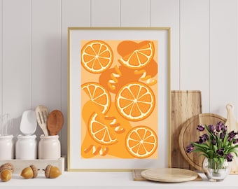 Retro Orange Citrus Art Print – Modern Kitchen Decor (Digital Download)