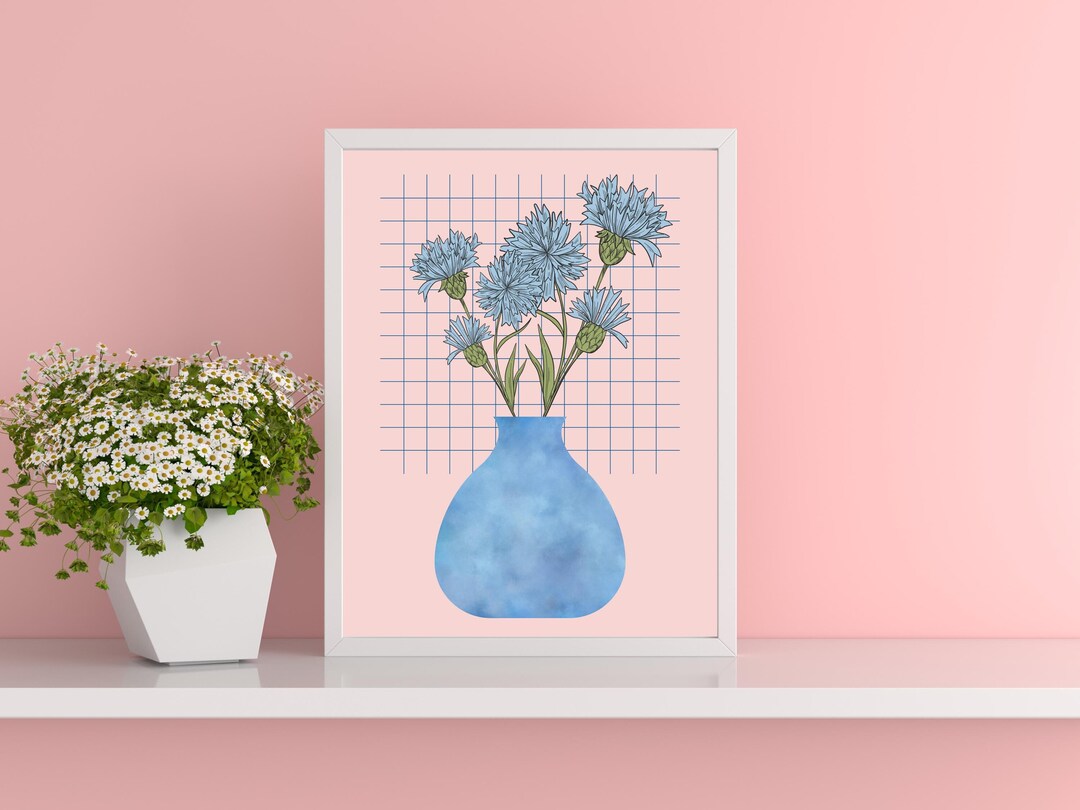 Blue Flowers in Vase Print, Abstract Floral Art (digital Download) - Etsy