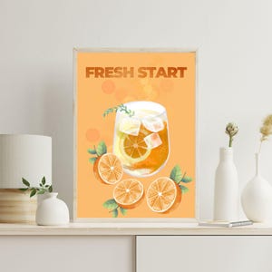 Orange Cocktail Art, Vibrant Digital Art, Summer Drink Poster, Kitchen Wall Print, Positive Vibes Decor, Bar Area Decor, Tropical Cocktail