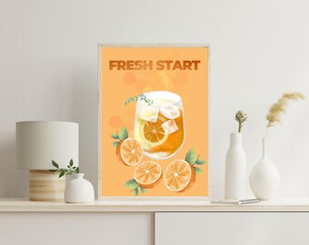 Orange Cocktail Art Print, Vibrant Summer Drink, Kitchen Bar Decor (Digital Download)