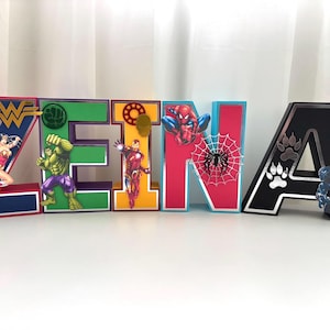Letras o números 3D de superhéroe para cumpleaños / Decoración de fiesta / Letrero con nombre / Decoración para tarta / Accesorio para fotos / Mesa de dulces / Decoración personalizada