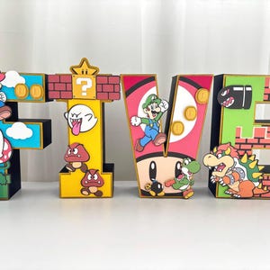 Letras o números 3D para cumpleaños de Super Bros. / Decoración y suministros para fiestas / Letrero con nombre / Decoración para tarta / Accesorio fotográfico / Mesa de dulces / Decoración personalizada