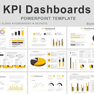 Modelo de PowerPoint editável para painel de KPIs, Kit de modelos de PowerPoint para painel de KPIs, painel de KPIs para negócios, modelo moderno de PowerPoint para KPIs