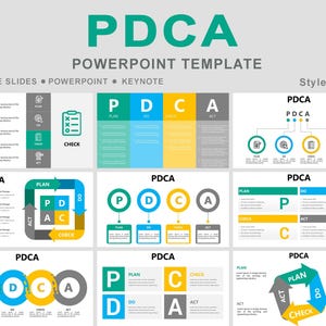PDCA PowerPoint Template, Pdca cycle, PDCA Infographics, Plan Do Check Act, Continuous Improvement, Quality Management, Process Improvement