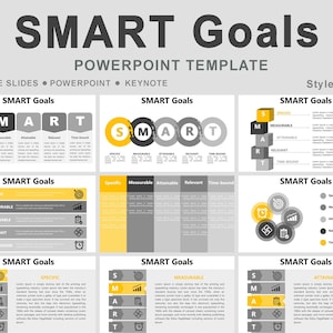 Plantilla de PowerPoint de objetivos SMART, plantilla de objetivos inteligentes, ejemplos de objetivos inteligentes, presentación de PowerPoint de objetivos inteligentes,