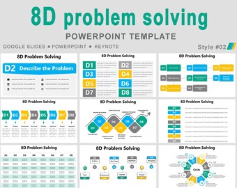 Szablon programu PowerPoint do rozwiązywania problemów 8D, Szablon rozwiązywania problemów, Rozwiązywanie problemów w dyscyplinie 8D, Analiza przyczyn źródłowych 8D