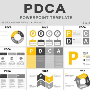 PDCA PowerPoint Template, Pdca cycle, PDCA Infographics, Plan Do Check Act, Continuous Improvement, Quality Management, Process Improvement