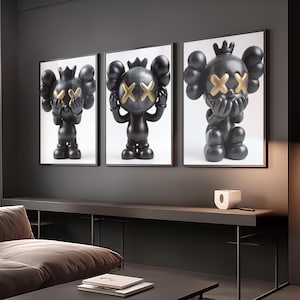 Black Kaws Poster Set of 3 Kaws Figure Poster Three Wise Kaws Wall Art Hypebeast Decor Minimal Hypebeast Digital Download
