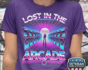 Retro Arcade Gamer Shirt, Synthwave 80s Grid Tee,  Old School Throwback Dad Gift