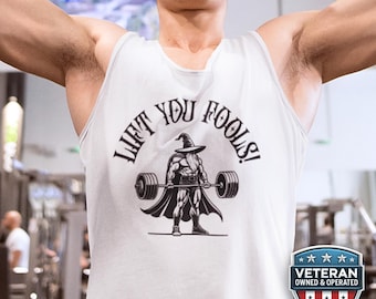 Weightlifer Wizard Gym Shirt, Nerdy Fantasy Muscle Tank Top, Geeky Dungeon Master DnD Gift