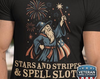 Maglietta patriottica da mago nerd, divertente maglietta a stelle e strisce di Dungeons and Dragons, regalo retrò americano da Dungeon Master