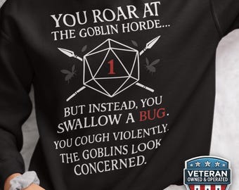 Funny Goblin Horde DnD Sweater, Retro Crit Fail Dungeons and Dragons Shirt, DM Comedy TTRPG Gift