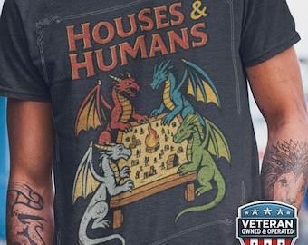 Distressed DnD Houses and Humans T Shirt, Funny Dungeons and Dragons Parody Tee, Retro DM Gamer Gift