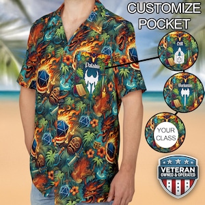 PICK A CLASS - Customized DnD Hawaiian Shirt, Dungeon Master Dungeons and Dragons Aloha Button Up, D&D Beach Vacation Gift